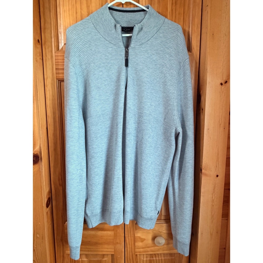 Ted Baker London Men Sz 6 XXL Grey Quarter Zip Ribbed Pullover Sweater Knit Wool